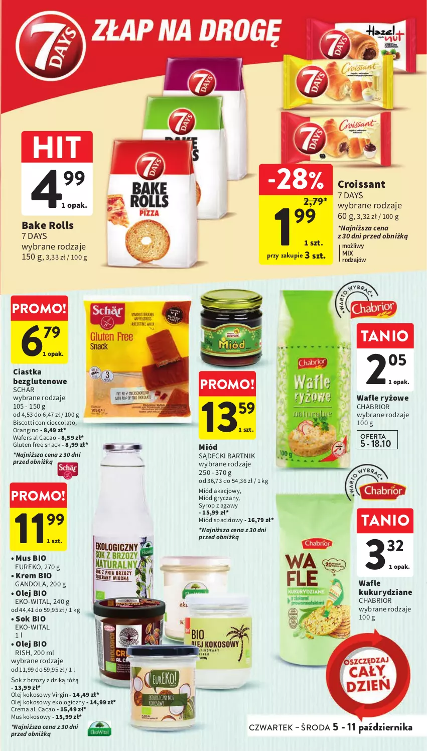 Gazetka promocyjna Intermarche - Gazetka Intermarche - ważna 05.10 do 11.10.2023 - strona 35 - produkty: 7 Days, Bake Rolls, Chabrior, Ciastka, Croissant, Gin, Gry, Kokos, Miód, Mus, Olej, Olej kokosowy, Ryż, Sok, Syrop, Wafle