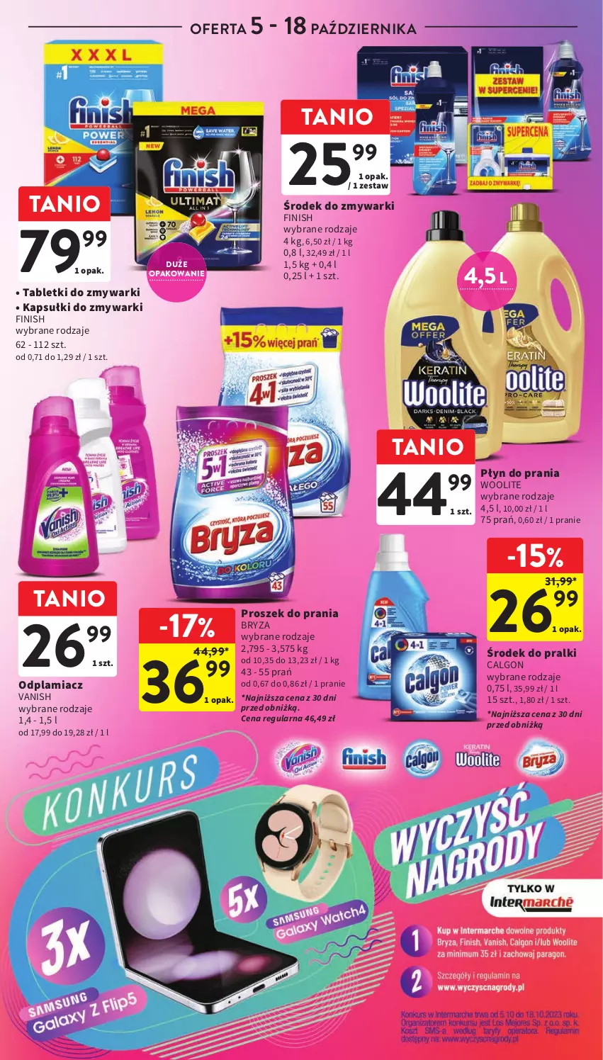 Gazetka promocyjna Intermarche - Gazetka Intermarche - ważna 05.10 do 11.10.2023 - strona 43 - produkty: Bryza, Calgon, Finish, LG, Odplamiacz, Płyn do prania, Pralki, Proszek do prania, Tablet, Tabletki do zmywarki, Vanish, Woolite, Zmywarki