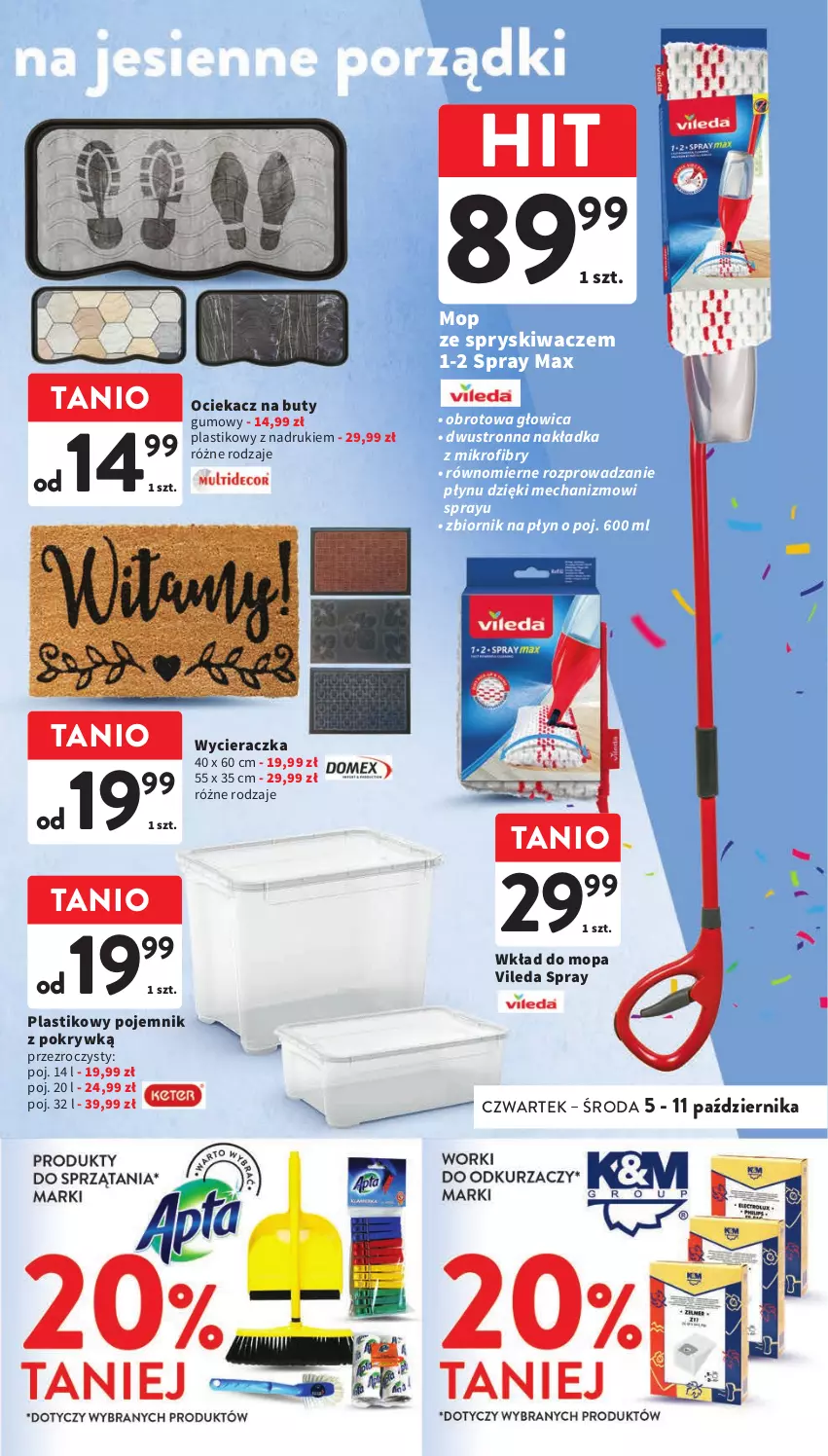 Gazetka promocyjna Intermarche - Gazetka Intermarche - ważna 05.10 do 11.10.2023 - strona 45 - produkty: Buty, Mop, Ociekacz, Pojemnik, Pojemnik z pokrywką, Vileda, Wkład do mopa, Wycieraczka