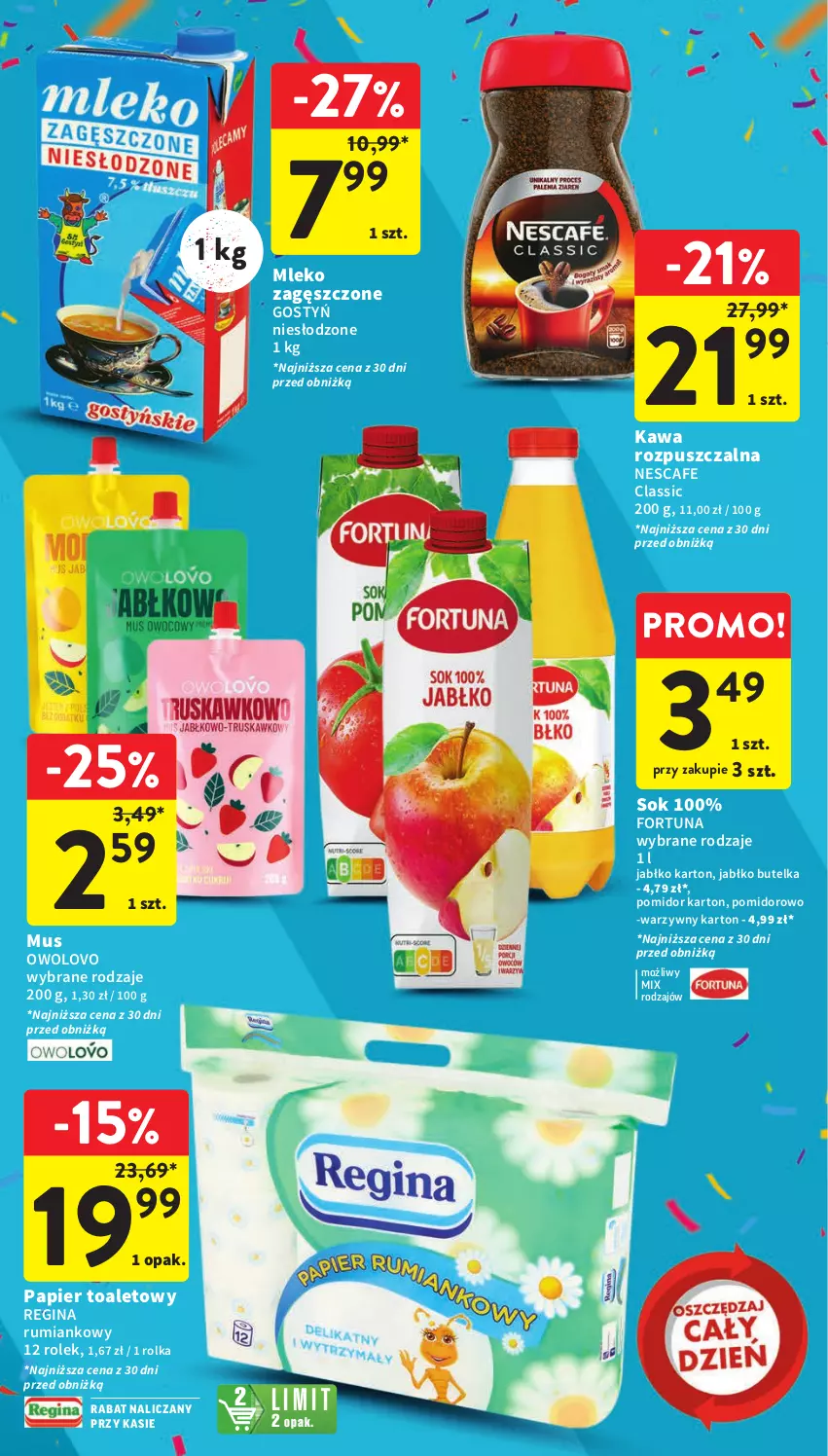 Gazetka promocyjna Intermarche - Gazetka Intermarche - ważna 05.10 do 11.10.2023 - strona 47 - produkty: Fortuna, Gin, Kawa, Kawa rozpuszczalna, Mleko, Mleko zagęszczone, Mus, Papier, Papier toaletowy, Rum, Sok