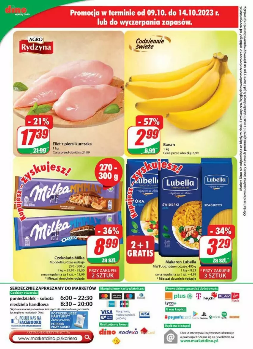 Gazetka promocyjna Dino - ważna 11.10 do 17.10.2023 - strona 17 - produkty: Bell, Bella, Czekolada, Filet z piersi kurczaka, Kurczak, Lubella, Makaron, Milka, Ser, Spaghetti, Tera