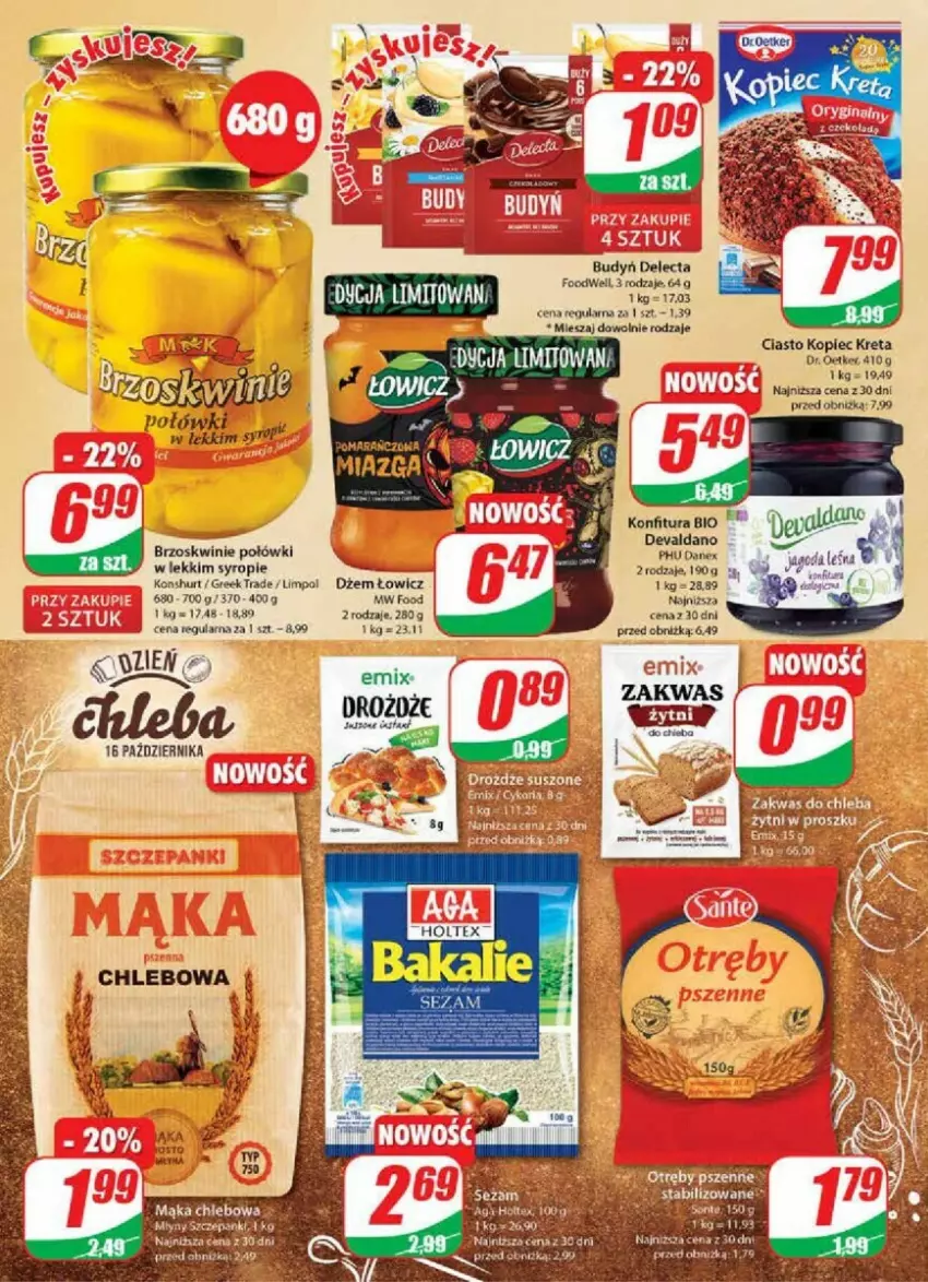 Gazetka promocyjna Dino - ważna 11.10 do 17.10.2023 - strona 21 - produkty: Brzoskwinie, Budyń, Chleb, Delecta, Dżem, Konfitura, Kopiec Kreta, Kret, Piec, Syrop