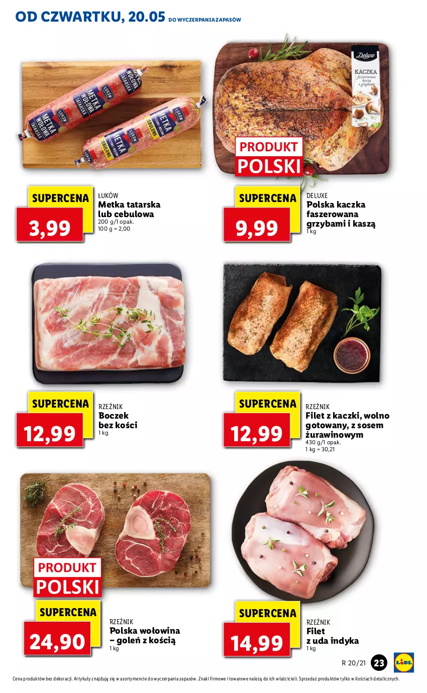 Gazetka promocyjna Lidl - GAZETKA - ważna 20.05 do 22.05.2021 - strona 23 - produkty: Boczek, Boczek bez kości, Fa, Kaczka, Kaczka faszerowana, Metka tatarska, Sos, Wino, Wołowina