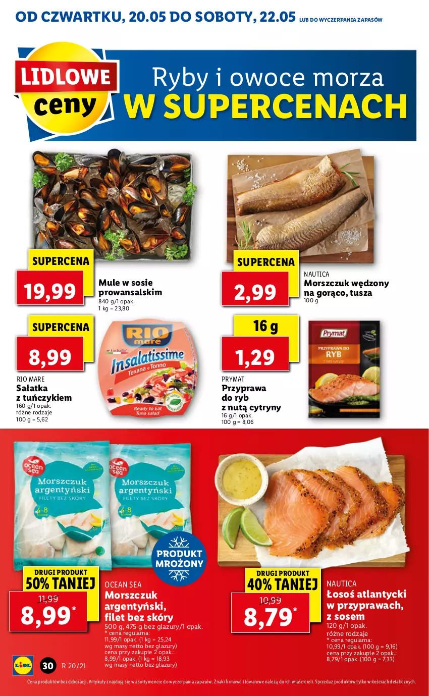 Gazetka promocyjna Lidl - GAZETKA - ważna 20.05 do 22.05.2021 - strona 30 - produkty: Cytryny, Lazur, Mule, Owoce, Owoce morza, Prymat, Rio Mare, Ryby i owoce morza, Sałat, Sałatka, Sos, Tuńczyk, Tusz