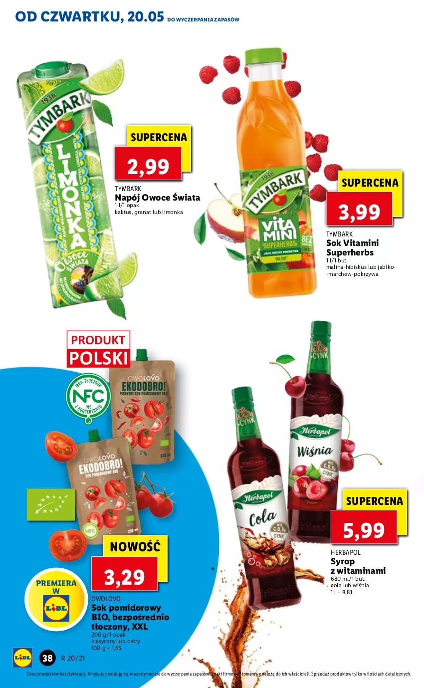 Gazetka promocyjna Lidl - GAZETKA - ważna 20.05 do 22.05.2021 - strona 38 - produkty: Gra, Granat, Herbapol, Hibiskus, Kaktus, Limonka, Napój, Owoce, Sok, Sok pomidorowy, Syrop, Tymbark