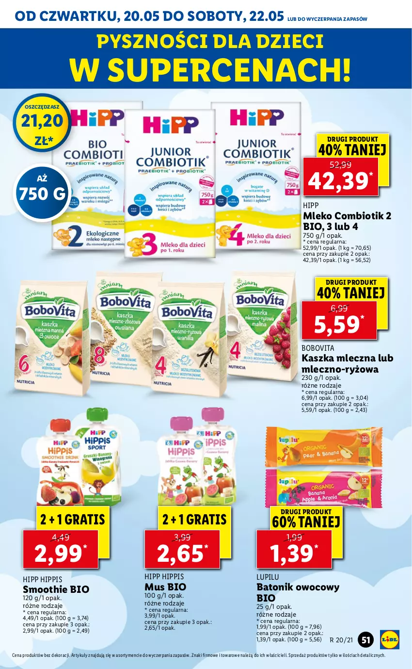 Gazetka promocyjna Lidl - GAZETKA - ważna 20.05 do 22.05.2021 - strona 51 - produkty: Baton, BoboVita, Dzieci, Gra, HiPP, Mleko, Mus, Ryż, Smoothie, Tonik