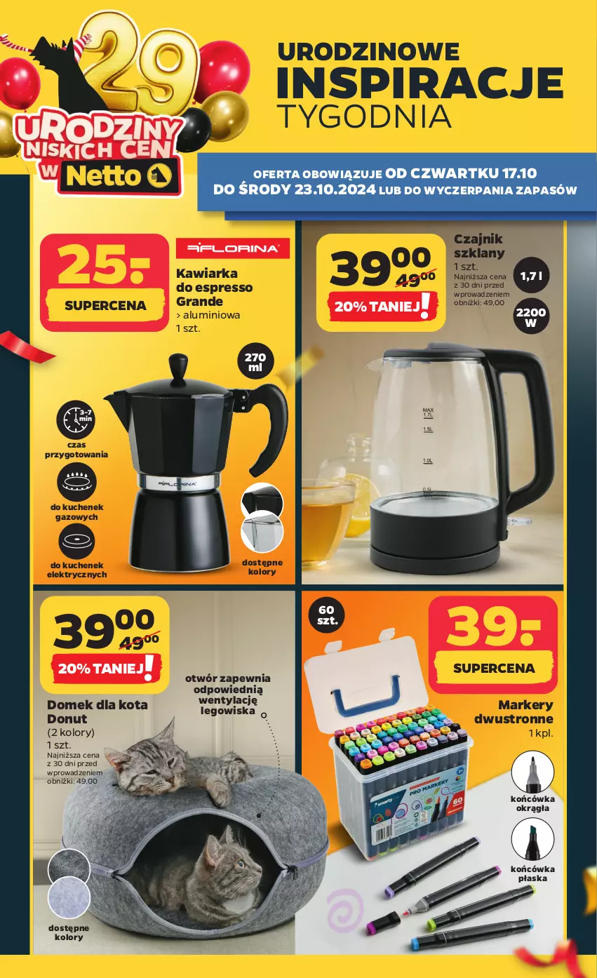 Gazetka promocyjna Netto - Akcesoria i dodatki - ważna 17.10 do 23.10.2024 - strona 2 - produkty: Czajnik, Domek dla kota, Donut, Gra, Kawiarka, LEGO, Marker