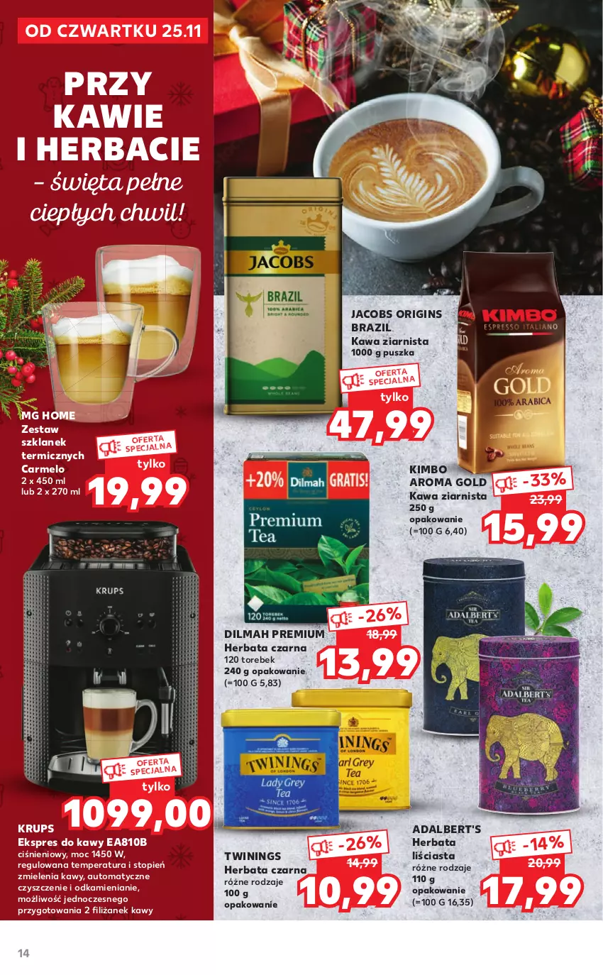 Gazetka promocyjna Kaufland - Oferta specjalna - ważna 25.11 do 24.12.2021 - strona 14 - produkty: Dilmah, Gin, Herbata, Herbata czarna, Jacobs, Kawa, Kawa ziarnista, Krups, Top