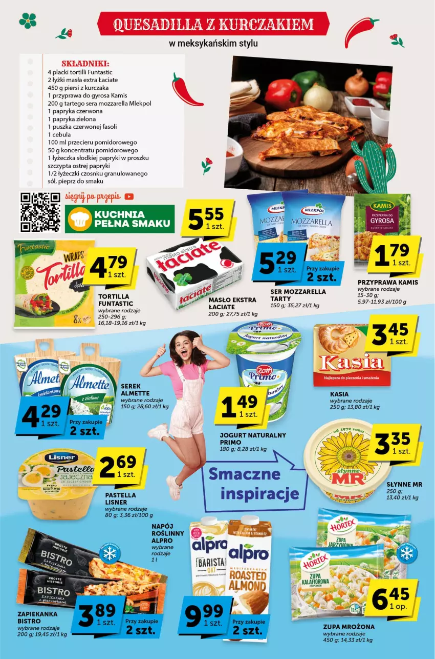 Gazetka promocyjna Groszek - ważna 13.07 do 25.07.2023 - strona 2 - produkty: Almette, Alpro, Cebula, Fa, Gra, Gyros, Jogurt, Jogurt naturalny, Kamis, Kasia, Kuchnia, Kurczak, Lack, Masło, Mozzarella, Napój, Papryka, Papryka czerwona, Piec, Pieprz, Ser, Serek, Słynne, Sól, Zapiekanka, Zupa