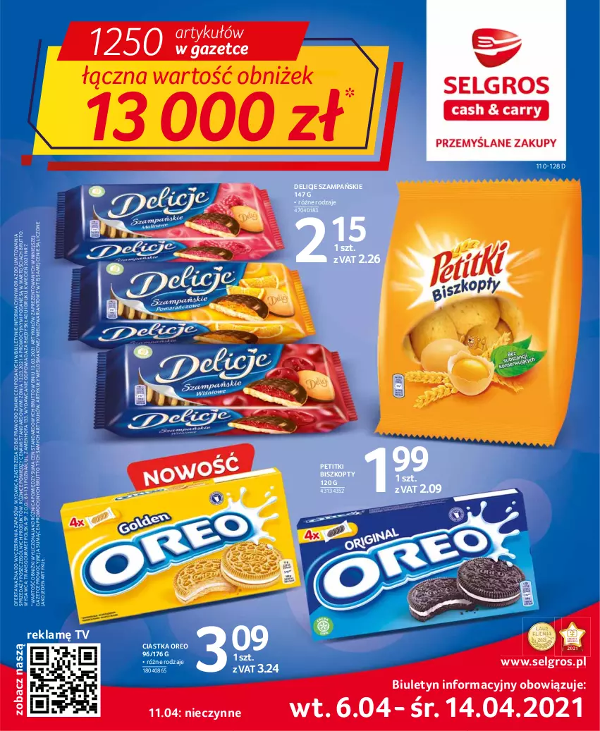 Gazetka promocyjna Selgros - Oferta spożywcza - ważna 06.04 do 14.04.2021 - strona 1 - produkty: Biszkopty, Ciastka, Cień, Delicje, Fa, LG, Oreo, Tran