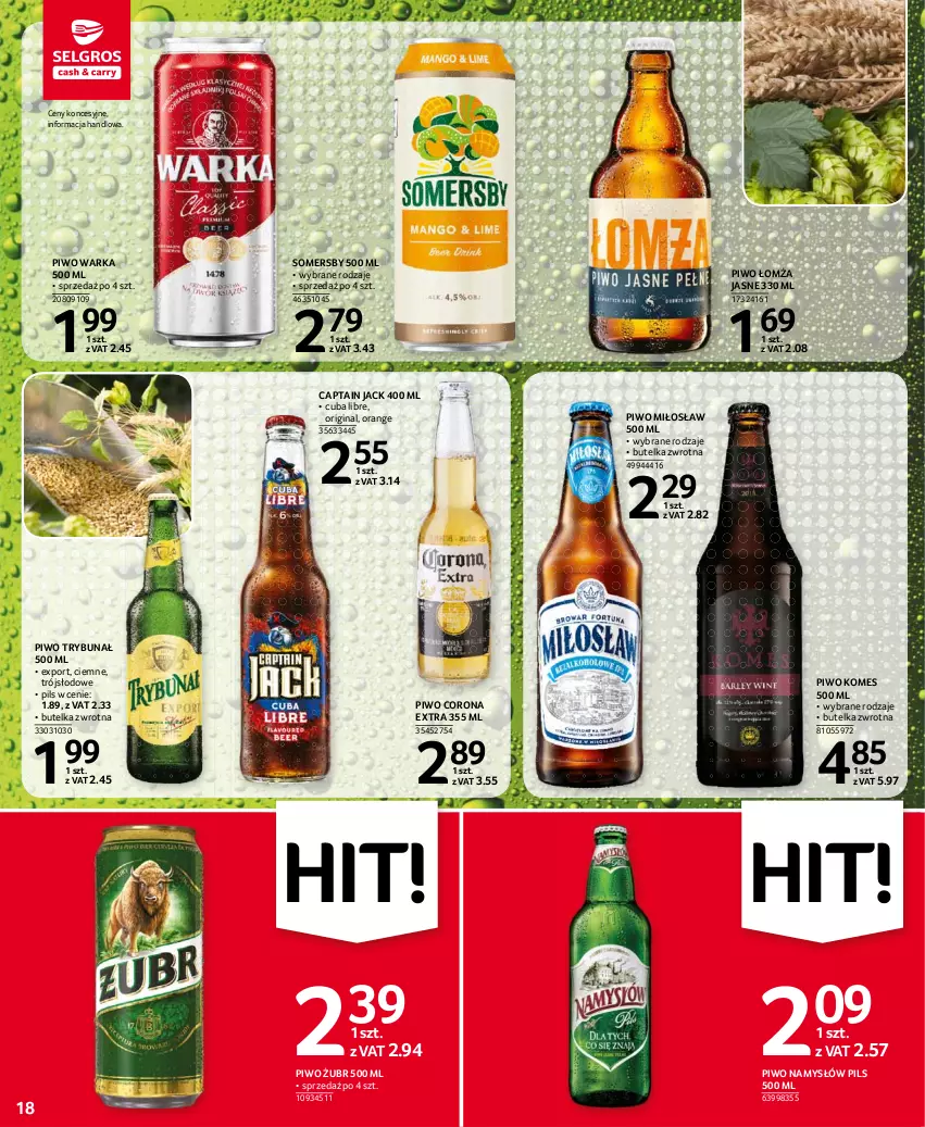 Gazetka promocyjna Selgros - Oferta spożywcza - ważna 06.04 do 14.04.2021 - strona 18 - produkty: Captain Jack, Corona Extra, Gin, Namysłów, Piwo, Por, Somersby, Warka