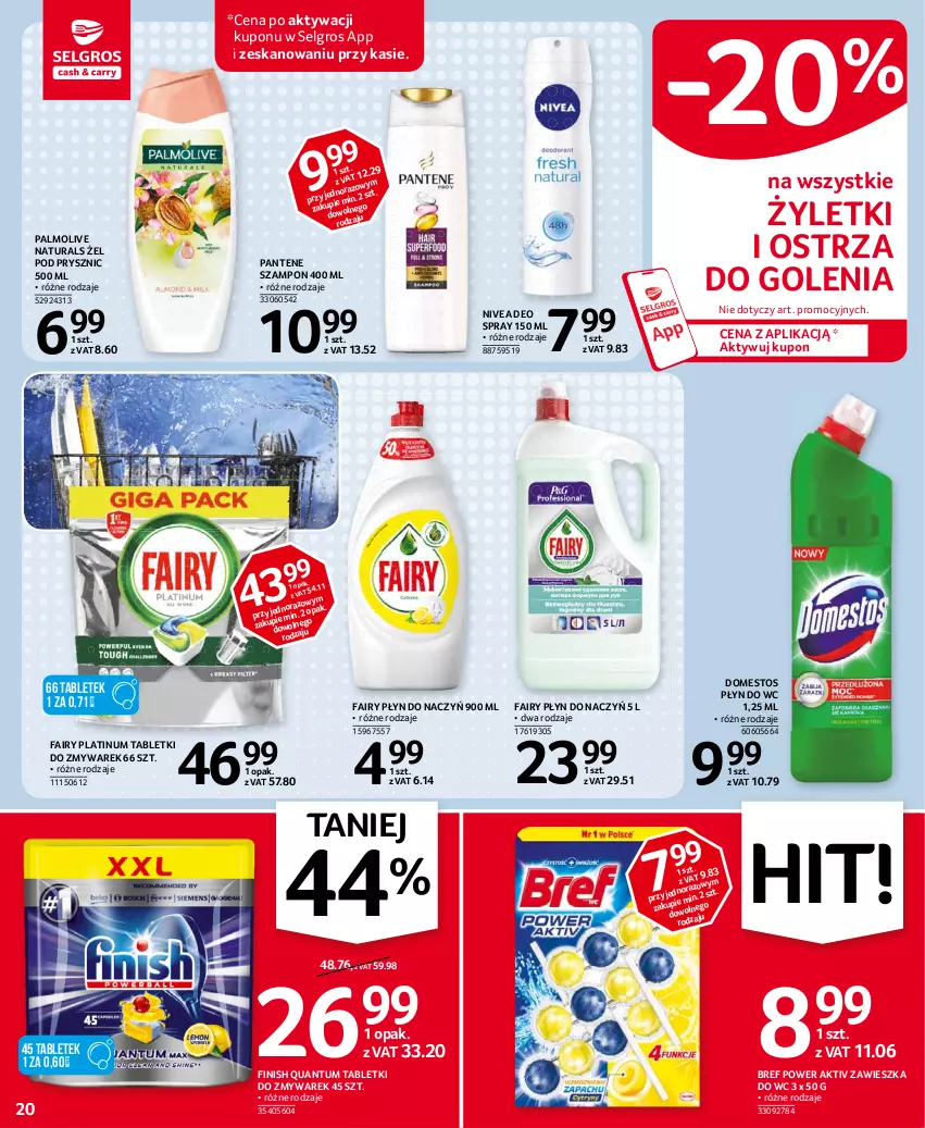 Gazetka promocyjna Selgros - Oferta spożywcza - ważna 06.04 do 14.04.2021 - strona 20 - produkty: Bref, Domestos, Fa, Fairy, Finish, LG, Nivea, Palmolive, Pantene, Płyn do wc, Szampon, Tablet, Zawieszka do wc