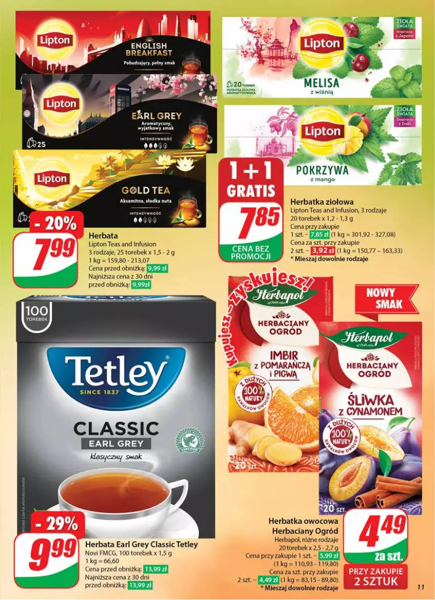 Gazetka promocyjna Dino - Gazetka 44 / 2024 - ważna 30.10 do 05.11.2024 - strona 11 - produkty: Aksam, Earl Grey, Fusion, Herbapol, Herbata, Imbir, Lipton, Ogród, Tetley