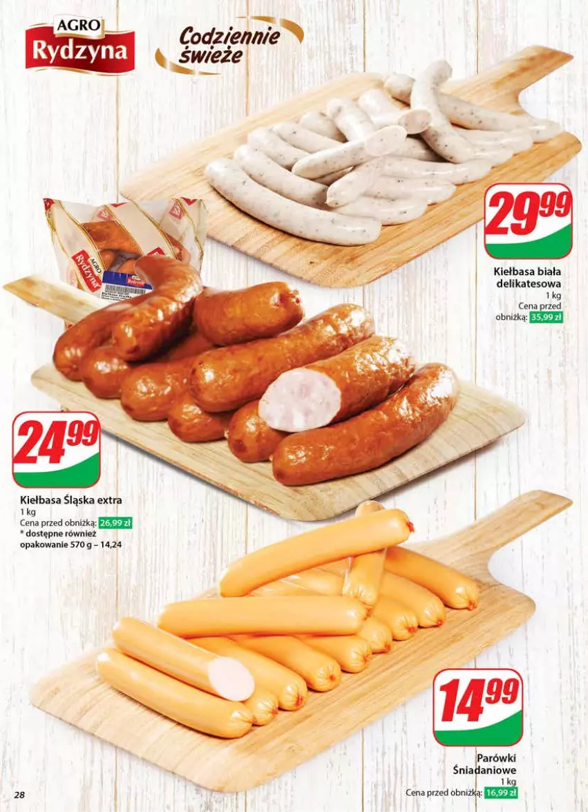 Gazetka promocyjna Dino - Gazetka 44 / 2024 - ważna 30.10 do 05.11.2024 - strona 28 - produkty: Danio, Kiełbasa, Kiełbasa biała, Kiełbasa śląska, Parówki