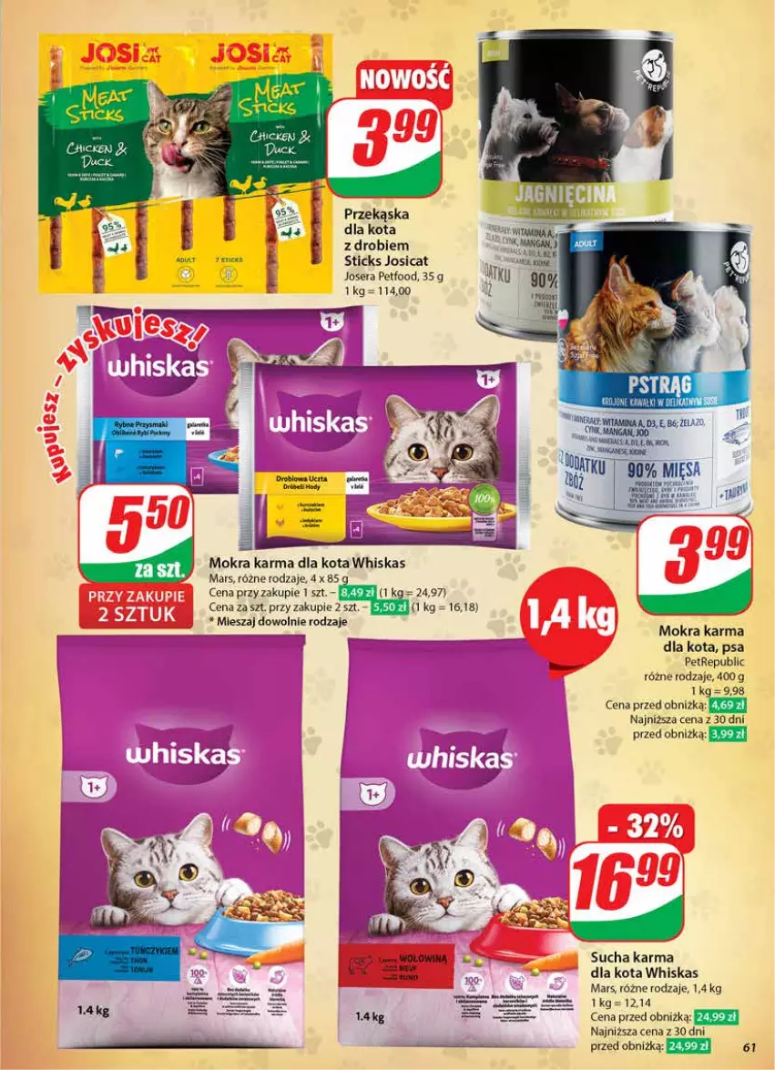 Gazetka promocyjna Dino - Gazetka 44 / 2024 - ważna 30.10 do 05.11.2024 - strona 61 - produkty: Josera, Mars, Mokra karma, Por, Ser, Sucha karma, Whiskas