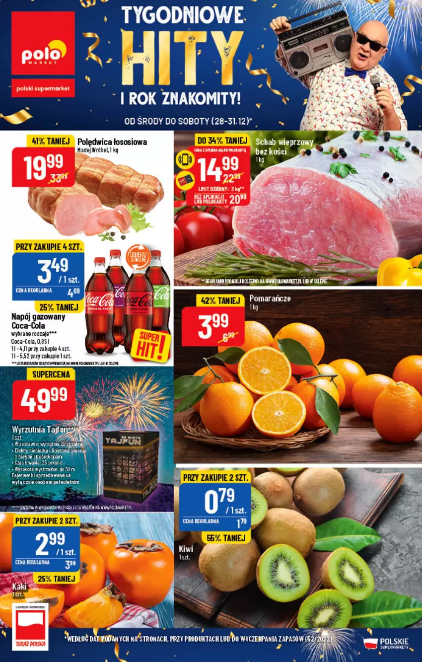 Gazetka promocyjna PoloMarket - Gazetka pomocyjna - ważna 28.12 do 31.12.2022 - strona 1 - produkty: Coca-Cola, Feta, HP, LG, Madej Wróbel, Napój, Napój gazowany, NBA, Polędwica, Pomarańcze, Schab wieprzowy, Sos