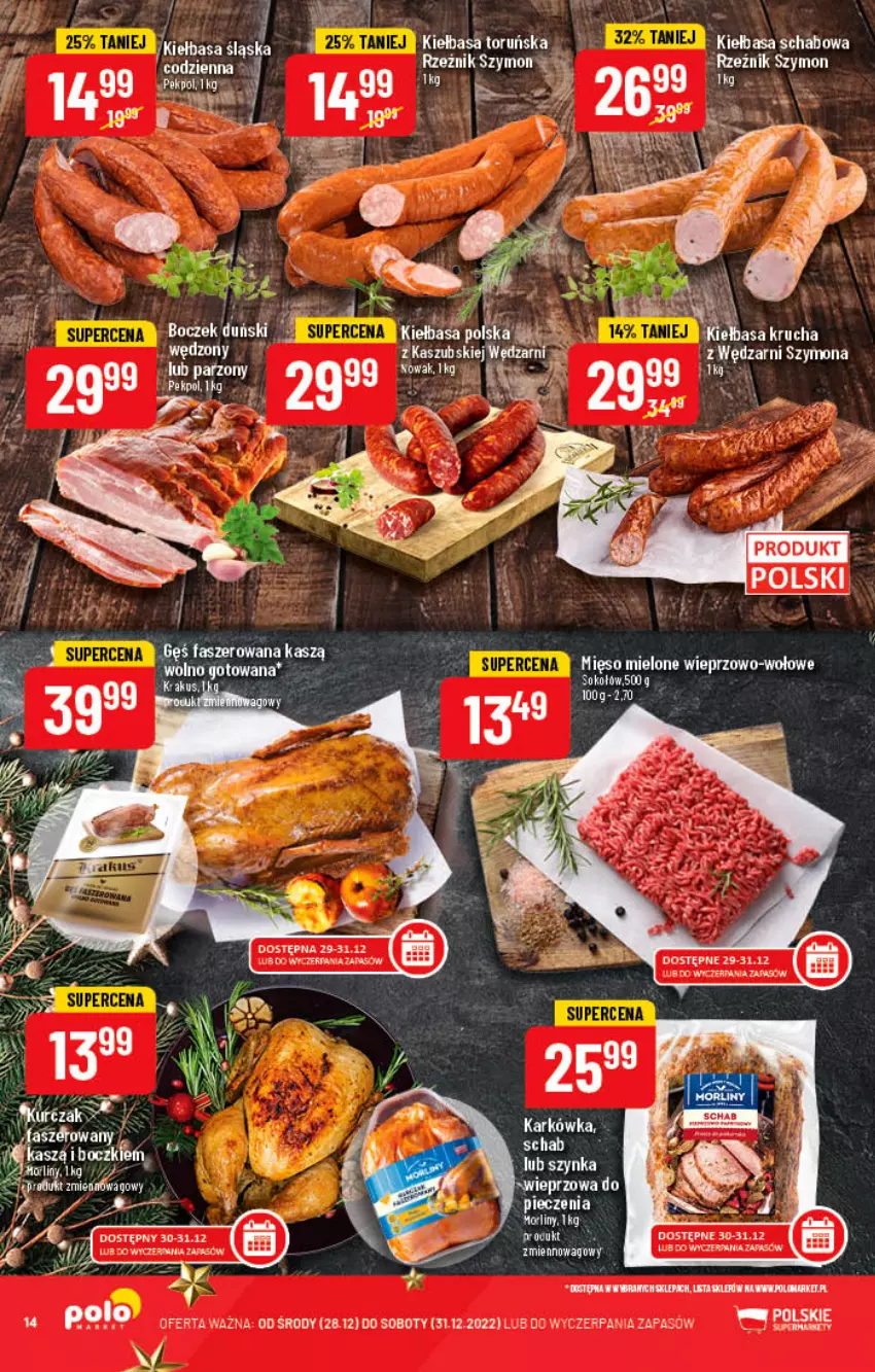 Gazetka promocyjna PoloMarket - Gazetka pomocyjna - ważna 28.12 do 31.12.2022 - strona 14 - produkty: Fa, Gra, Kiełbasa, Kiełbasa krucha, NOWAK, Pekpol, Piec, Szynka