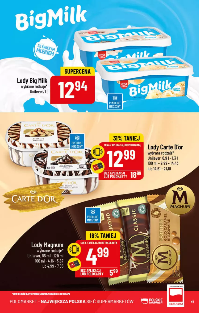 Gazetka promocyjna PoloMarket - Gazetka pomocyjna - ważna 28.12 do 31.12.2022 - strona 41 - produkty: Big Milk, Carte d'Or, Eleo, Lion, Lody