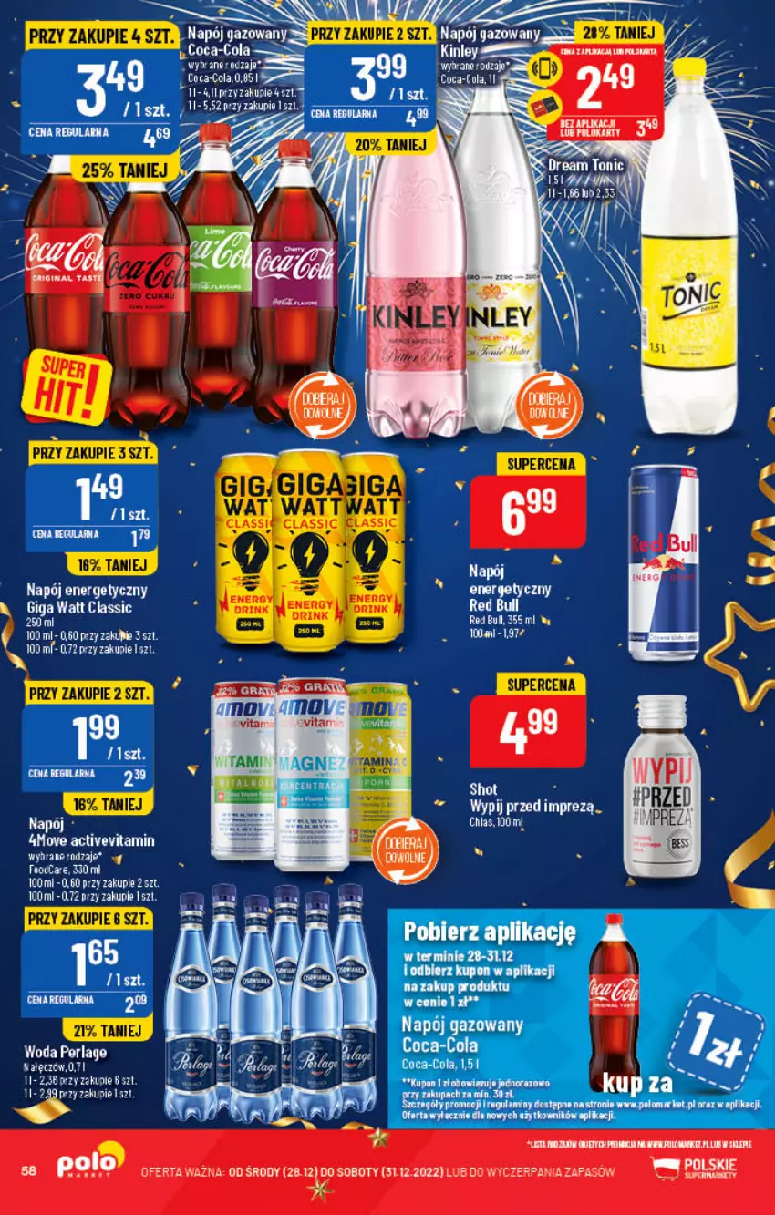 Gazetka promocyjna PoloMarket - Gazetka pomocyjna - ważna 28.12 do 31.12.2022 - strona 58 - produkty: Chia, Coca-Cola, Napój, Napój energetyczny, Napój gazowany, Red Bull, Woda