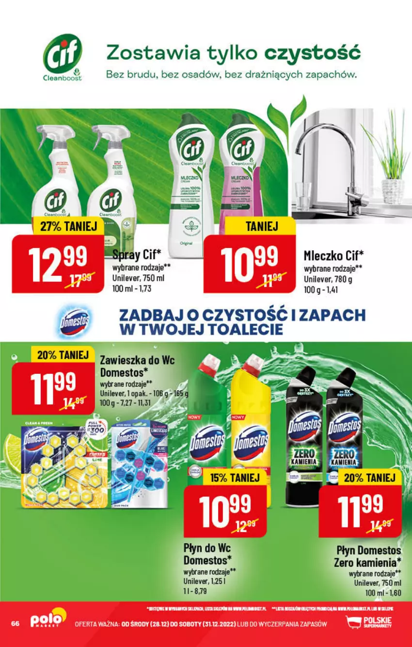 Gazetka promocyjna PoloMarket - Gazetka pomocyjna - ważna 28.12 do 31.12.2022 - strona 66 - produkty: Cif, Domestos, Fa, Mleczko, Zawieszka do wc