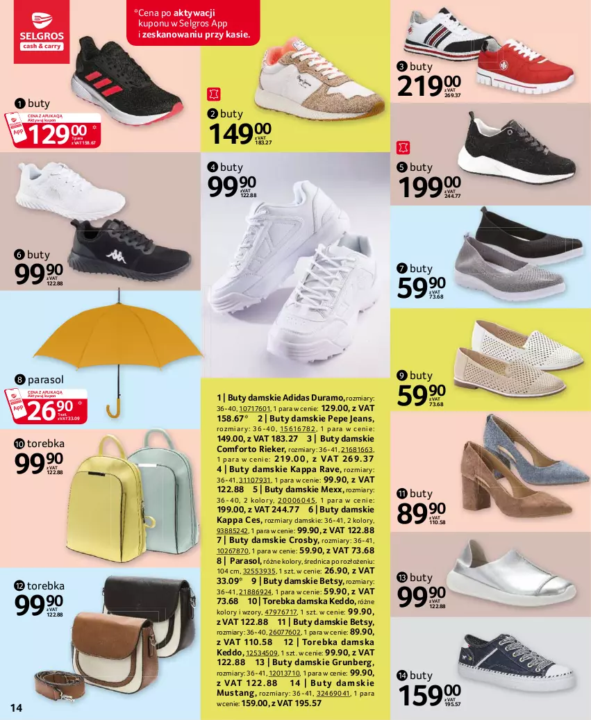 Gazetka promocyjna Selgros - Katalog Tekstylia - ważna 11.03 do 24.03.2021 - strona 14 - produkty: Adidas, Buty, LG, Mexx, Mus, Parasol, Torebka