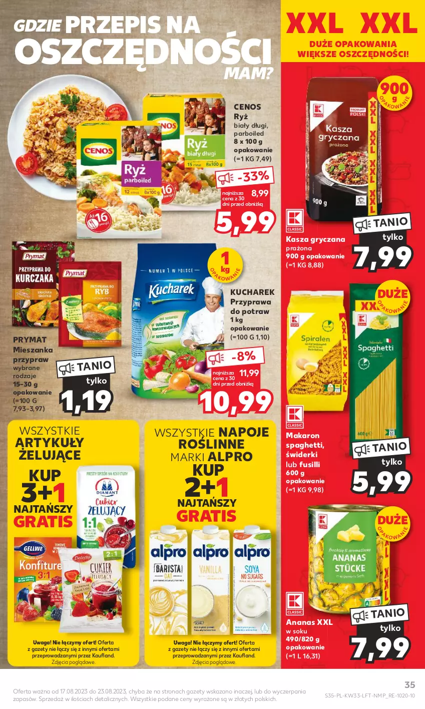 Gazetka promocyjna Kaufland - Gazetka tygodnia - ważna 17.08 do 23.08.2023 - strona 35 - produkty: Alpro, Ananas, Cenos, Gra, Gry, Kasza, Kasza gryczana, Kucharek, Makaron, Napoje, Prymat, Przyprawa do potraw, Ryż, Ryż biały, Sok, Spaghetti, Waga