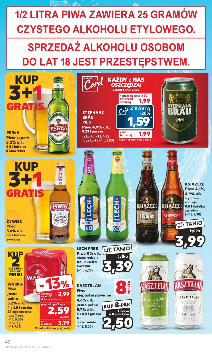 Gazetka promocyjna Kaufland - Gazetka tygodnia - ważna 17.08 do 23.08.2023 - strona 42 - produkty: Gra, Kasztelan, Książęce, Perła, Piwa, Piwo, Piwo jasne, Por, Warka