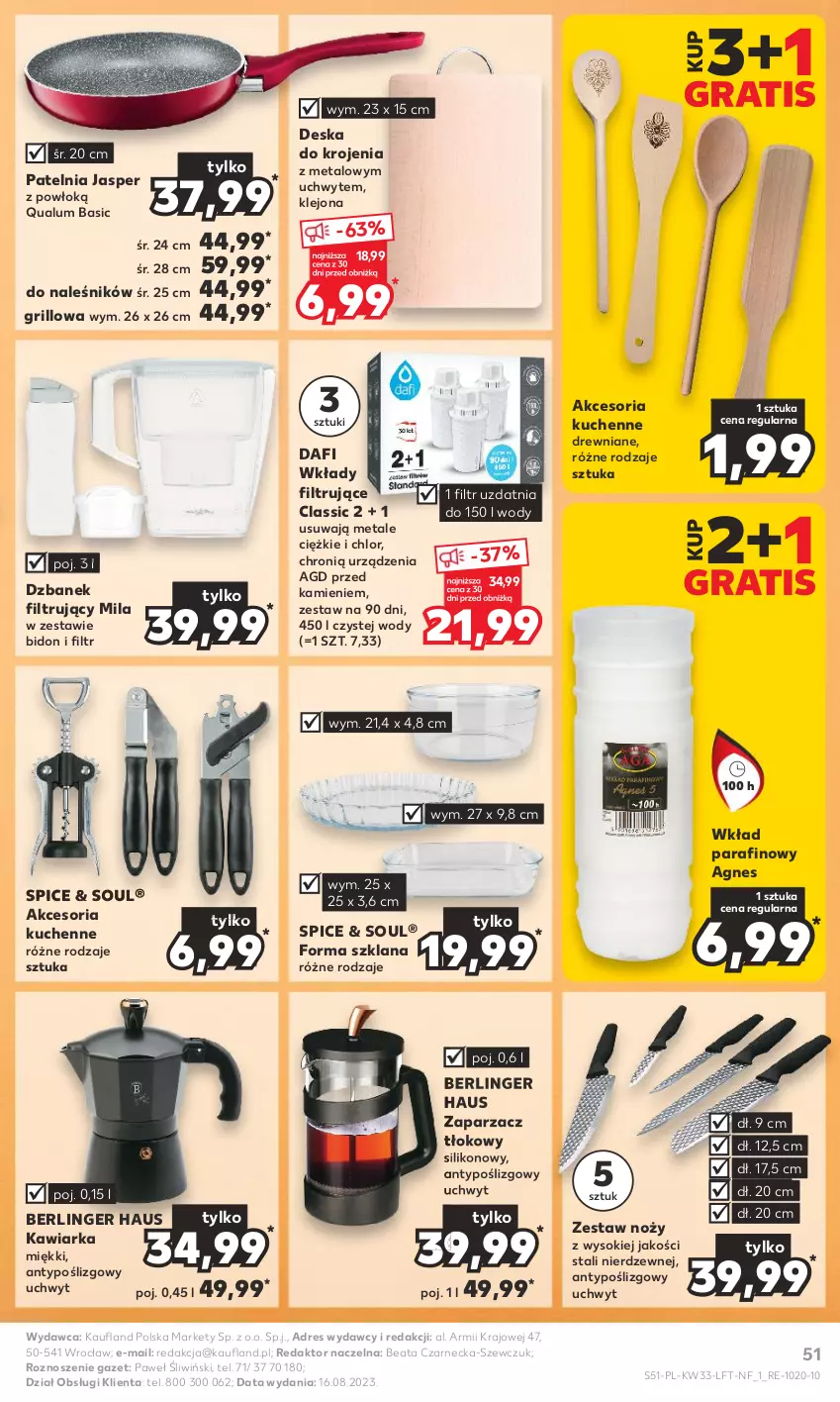 Gazetka promocyjna Kaufland - Gazetka tygodnia - ważna 17.08 do 23.08.2023 - strona 51 - produkty: Deska do krojenia, Dres, Dzbanek, Dzbanek filtrujący, Gra, Grill, Kawiarka, Klej, LANA, Noż, Patelnia, Sok, Zaparzacz