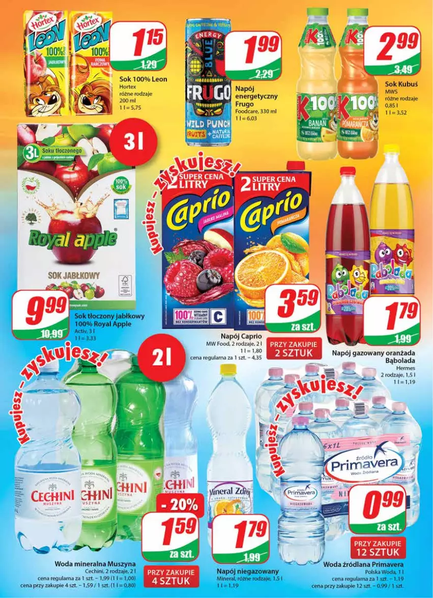 Gazetka promocyjna Dino - Gazetka - ważna 09.06 do 15.06.2021 - strona 2 - produkty: Hortex, Kubuś, LANA, Leon, Mus, Napój, Napój niegazowany, Prima, Primavera, Sok, Szyna, Woda, Woda mineralna