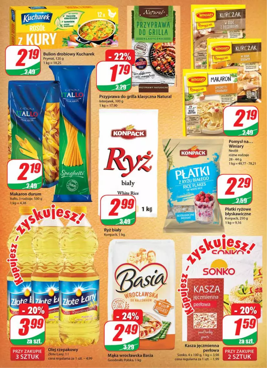 Gazetka promocyjna Dino - Gazetka - ważna 09.06 do 15.06.2021 - strona 6 - produkty: Basia, Bulion, Grill, Kasza, Kasza jęczmienna, Kucharek, Lion, Mąka, Makaron, Olej, Olej rzepakowy, Płatki ryżowe, Prymat, Rum, Ryż, Ryż biały, Sonko, Winiary