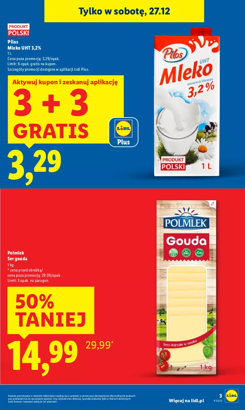 Gazetka promocyjna Lidl - GAZETKA - ważna 27.12 do 27.12.2025 - strona 3 - produkty: Gouda, Gra, Mleko, Pilos, POLMLEK, Ser