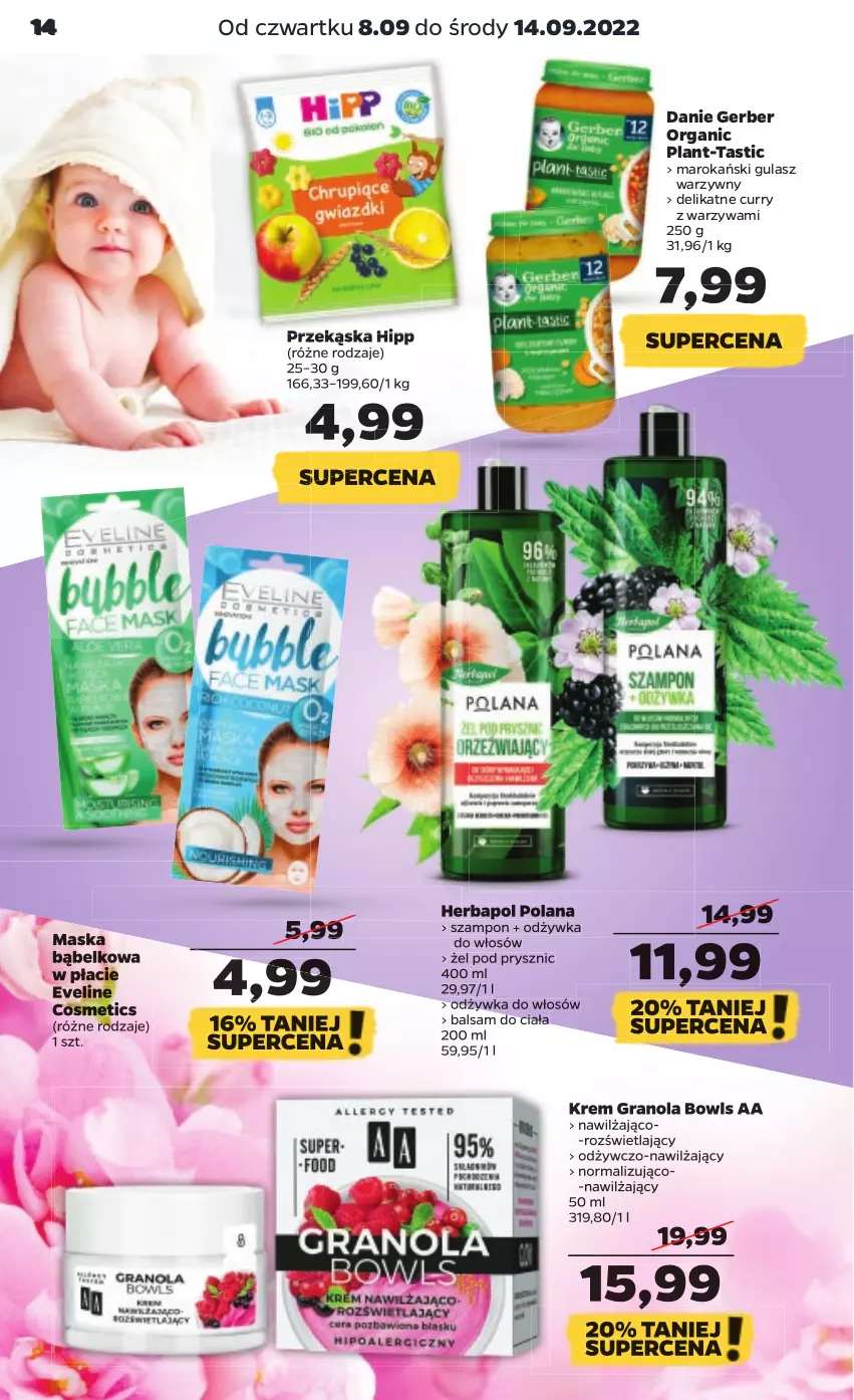 Gazetka promocyjna Netto - Artykuły spożywcze - ważna 08.09 do 14.09.2022 - strona 14 - produkty: Balsam do ciała, Eveline, Gerber, Gra, Granola, Herbapol, HiPP, LANA, Maska, Odżywka, Szampon, Warzywa