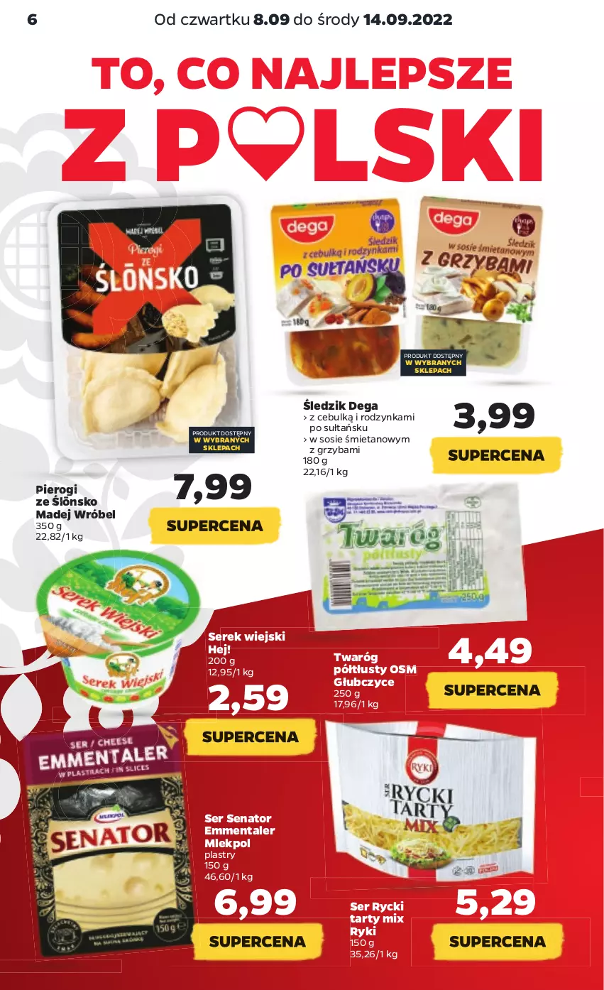 Gazetka promocyjna Netto - Artykuły spożywcze - ważna 08.09 do 14.09.2022 - strona 6 - produkty: Dega, Emmental, Madej Wróbel, Pierogi, Ser, Serek, Serek wiejski, Sos, Twaróg, Twaróg półtłusty