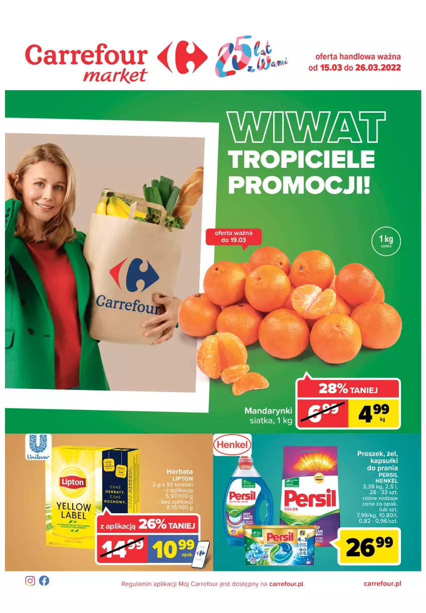 Gazetka promocyjna Carrefour - Gazetka Market - ważna 15.03 do 26.03.2022 - strona 1 - produkty: Kapsułki do prania, Mandarynki, Persil, Siatka