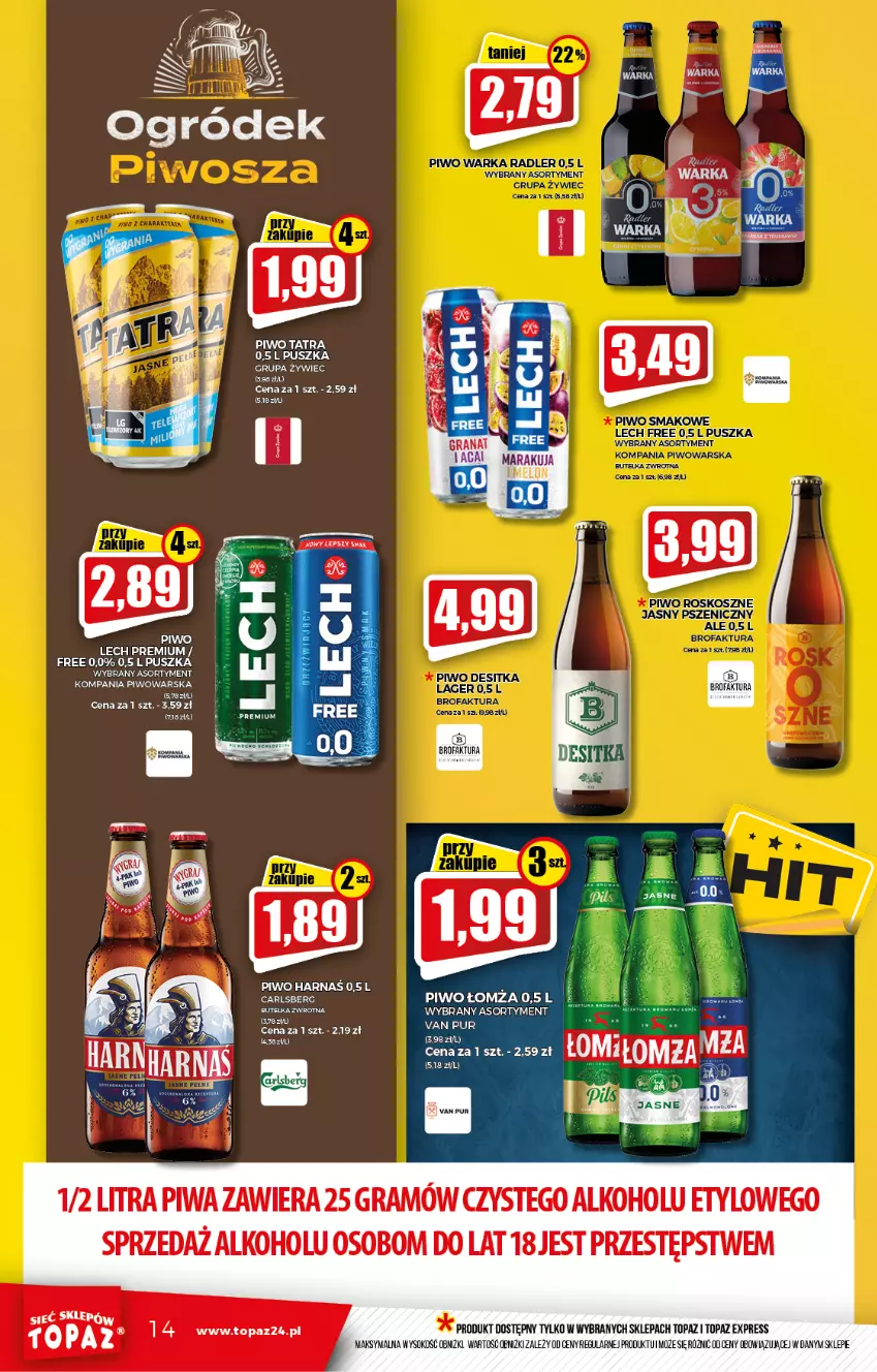 Gazetka promocyjna Topaz - Gazetka - ważna 09.09 do 15.09.2021 - strona 14 - produkty: Carlsberg, Gra, Granat, Harnaś, Kosz, Melon, Ogród, Piwa, Piwo, Pur, Sok, Tatra, Top, Warka