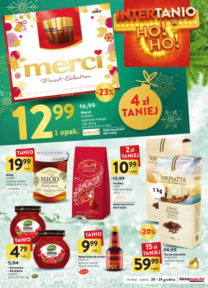 Gazetka promocyjna Intermarche - Gazetka Intermarche - ważna 20.12 do 24.12.2022 - strona 19 - produkty: Borówka, Delecta, Kawa, Kawa ziarnista, Lindt, Merci, Miód, Praliny