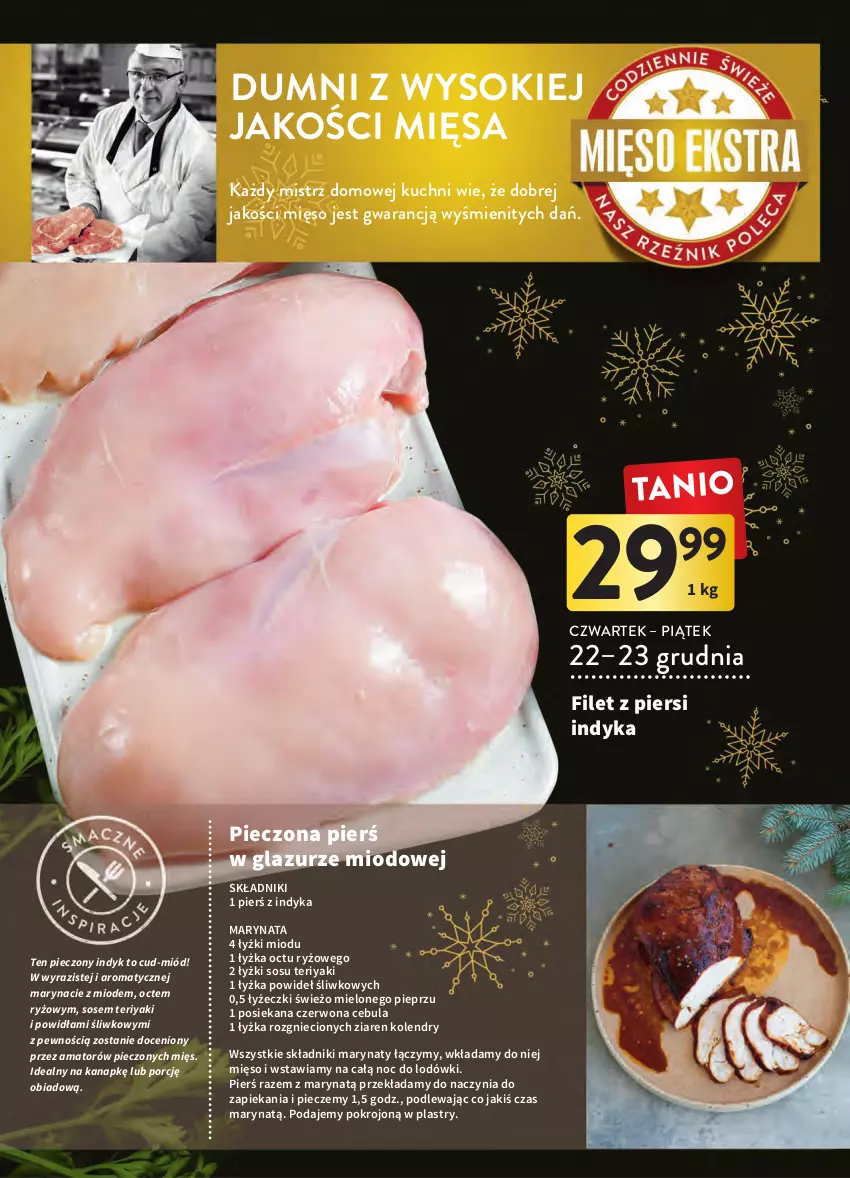 Gazetka promocyjna Intermarche - Gazetka Intermarche - ważna 20.12 do 24.12.2022 - strona 24 - produkty: Cebula, Filet z piersi indyka, Lazur, Mięso, Miód, Piec, Pieprz, Por, Ryż, Sok, Sos