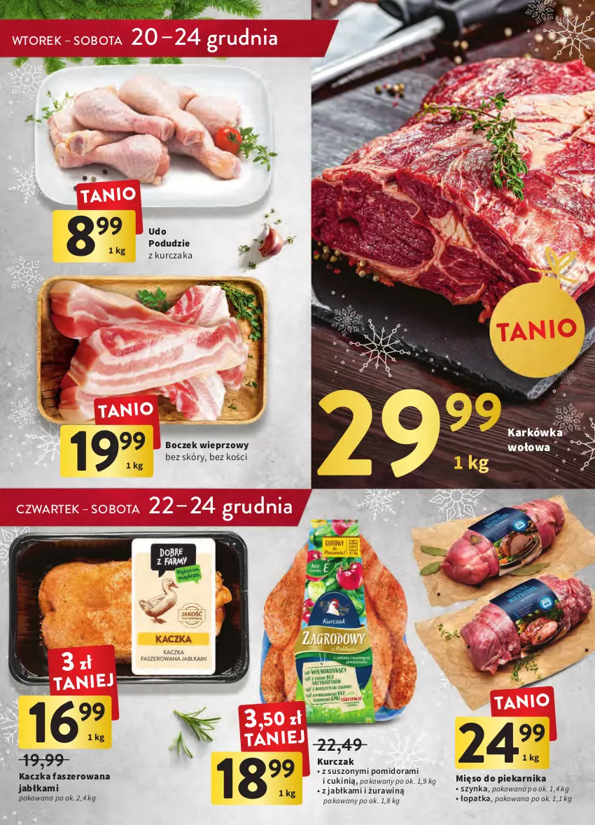 Gazetka promocyjna Intermarche - Gazetka Intermarche - ważna 20.12 do 24.12.2022 - strona 25 - produkty: Boczek, Boczek wieprzowy, Fa, Jabłka, Kaczka, Kaczka faszerowana, Kurczak, Mięso, Piekarnik, Podudzie z kurczaka, Szynka