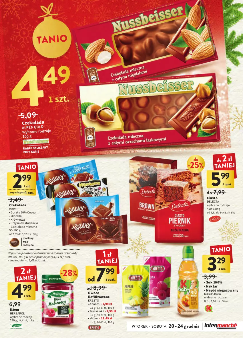 Gazetka promocyjna Intermarche - Gazetka Intermarche - ważna 20.12 do 24.12.2022 - strona 37 - produkty: Ananas, Czekolada, Czekolada mleczna, Delecta, Dżem, Herbapol, Kubuś, Napój, Napój niegazowany, Nektar, Owoce, Sok, Wawel