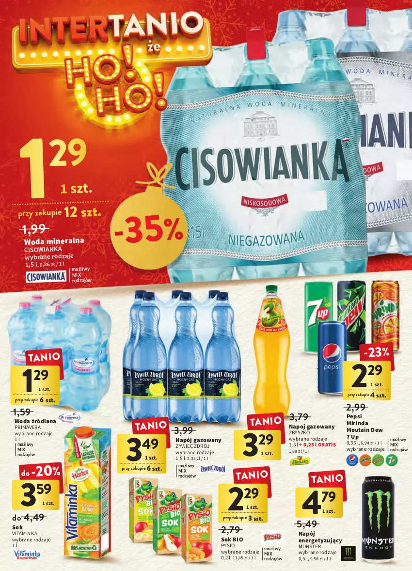 Gazetka promocyjna Intermarche - Gazetka Intermarche - ważna 20.12 do 24.12.2022 - strona 42 - produkty: Cisowianka, Gra, Inka, LANA, Mirinda, Napój, Napój gazowany, Pepsi, Prima, Primavera, Sok, Woda, Woda mineralna