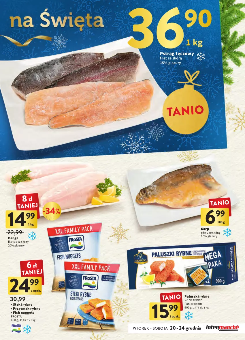 Gazetka promocyjna Intermarche - Gazetka Intermarche - ważna 20.12 do 24.12.2022 - strona 9 - produkty: Frosta, Karp, Lazur, Paluszki rybne, Panga, Pstrąg, Pstrąg tęczowy, Stek