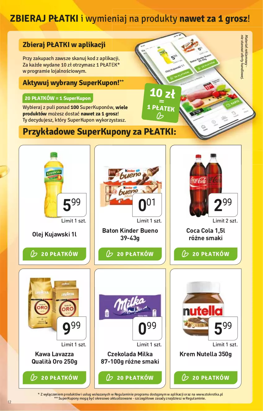 Gazetka promocyjna Stokrotka - Market - ważna 07.04 do 13.04.2022 - strona 12 - produkty: Baton, Czekolada, HP, Kawa, Kinder, Kinder Bueno, Kujawski, Lavazza, Milka, Nutella, Olej