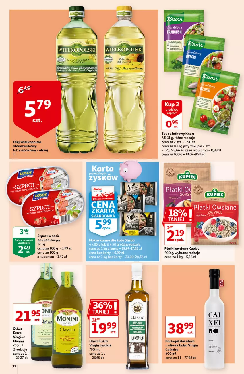 Gazetka promocyjna Auchan - Pięknego Dnia Kobiet Hipermarkety - ważna 04.03 do 10.03.2021 - strona 22 - produkty: Fa, Gin, Knorr, Kupiec, Olej, Piec, Płatki owsiane, Por, Sałat, Sos, Szprot, Szprot w sosie