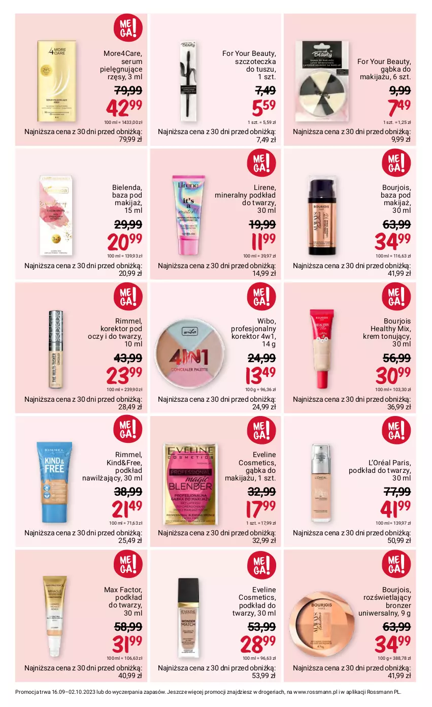 Gazetka promocyjna Rossmann - 16 września - ważna 16.09 do 02.10.2023 - strona 3 - produkty: Bielenda, Bourjois, Bronzer, Eveline, Fa, For Your Beauty, L’Oréal, Lirene, Makijaż, Max Factor, Podkład, Podkład do twarzy, Rum, Ser, Serum, Szczoteczka, Tusz, Wibo