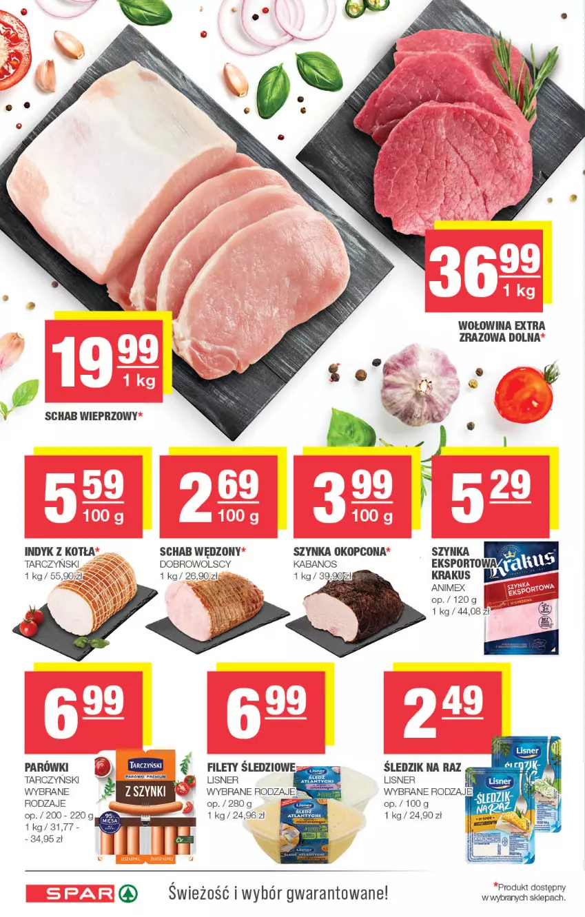 Gazetka promocyjna Spar - Spar - ważna 14.01 do 24.01.2024 - strona 4 - produkty: Kabanos, Krakus, Lisner, Parówki, Por, Schab wieprzowy, Sport, Szynka, Tarczyński, Wołowina