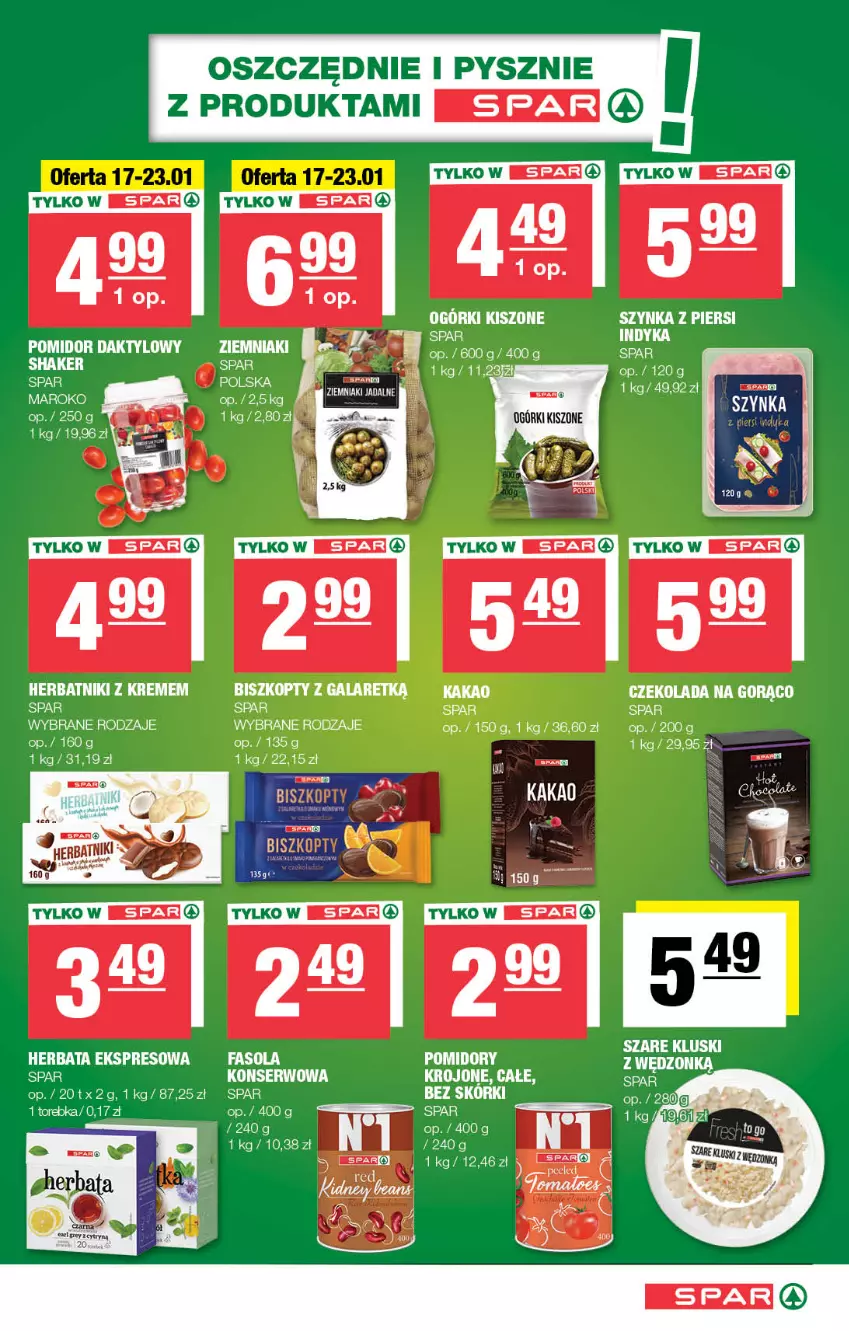 Gazetka promocyjna Spar - Spar - ważna 14.01 do 24.01.2024 - strona 5 - produkty: Biszkopty, Czekolada, Fa, Fasola, Gala, Herbata, Herbatniki, Kakao, Ser, Szynka, Torebka, Ziemniaki