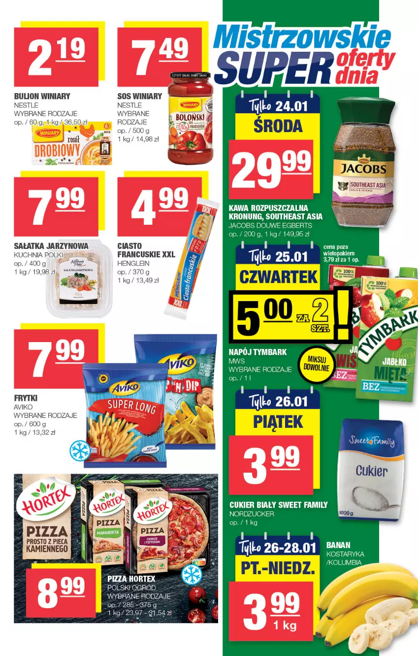 Gazetka promocyjna Spar - Spar - ważna 14.01 do 24.01.2024 - strona 7 - produkty: Bulion, Cukier, Fa, Frytki, Hortex, Jacobs, Kawa, Kawa rozpuszczalna, Kuchnia, Lion, Ogród, Piec, Pizza, Rosół, Sałat, Sałatka, Sos, Surf, Winiary