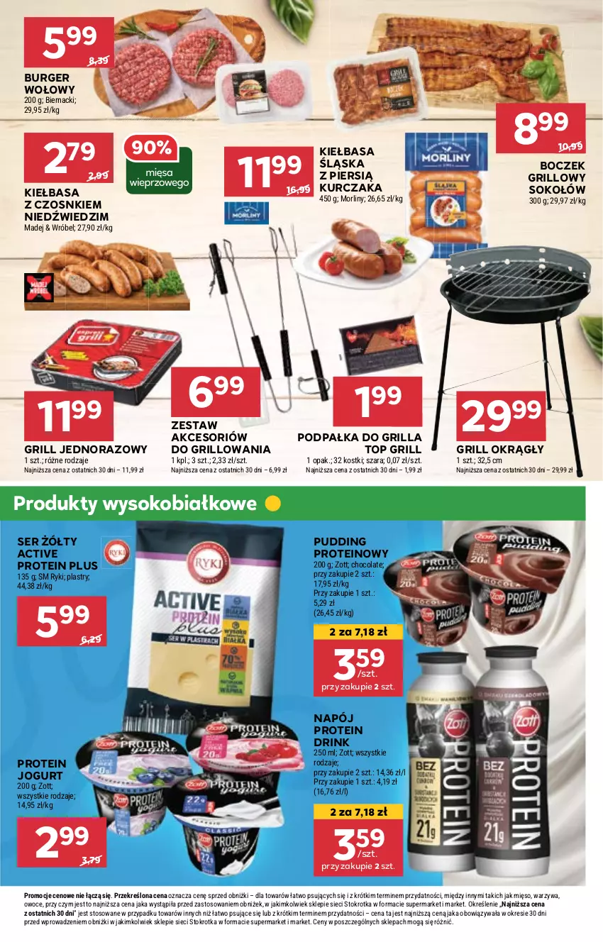 Gazetka promocyjna Stokrotka - Supermarket - ważna 23.05 do 28.05.2024 - strona 13 - produkty: Boczek, Burger, Grill, Jogurt, Kiełbasa, Kiełbasa śląska, Kurczak, Mięso, Morliny, Napój, Owoce, Pudding, Ser, Sok, Sokołów, Top, Warzywa, Zott