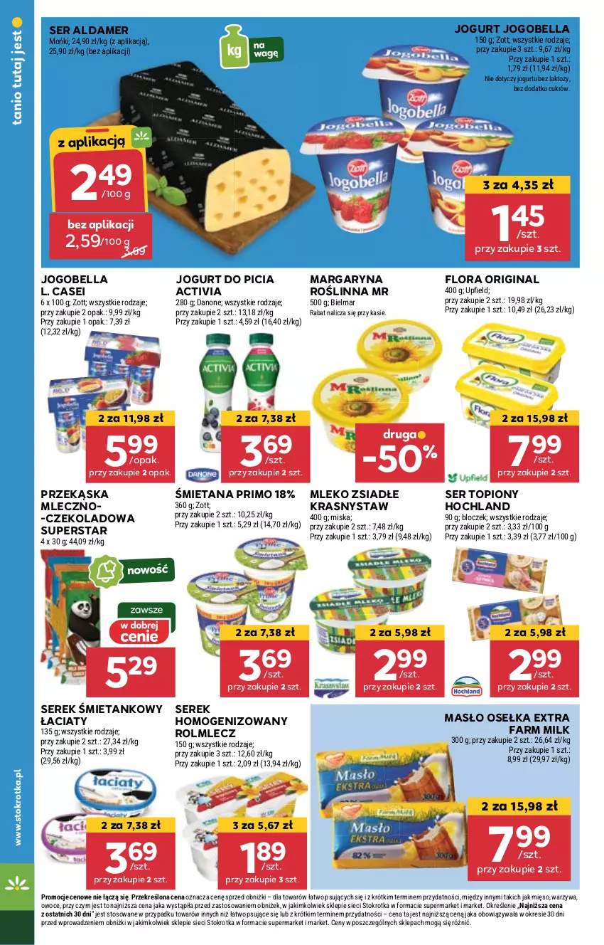 Gazetka promocyjna Stokrotka - Supermarket - ważna 23.05 do 28.05.2024 - strona 6 - produkty: Activia, Bell, Bella, Danone, Fa, Farm Milk, Flora, Gin, Hochland, Jogobella, Jogurt, Margaryna, Masło, Mięso, Miska, Mleko, Mleko zsiadłe, Owoce, Rolmlecz, Ser, Ser topiony, Serek, Serek homogenizowany, Top, Warzywa, Zott