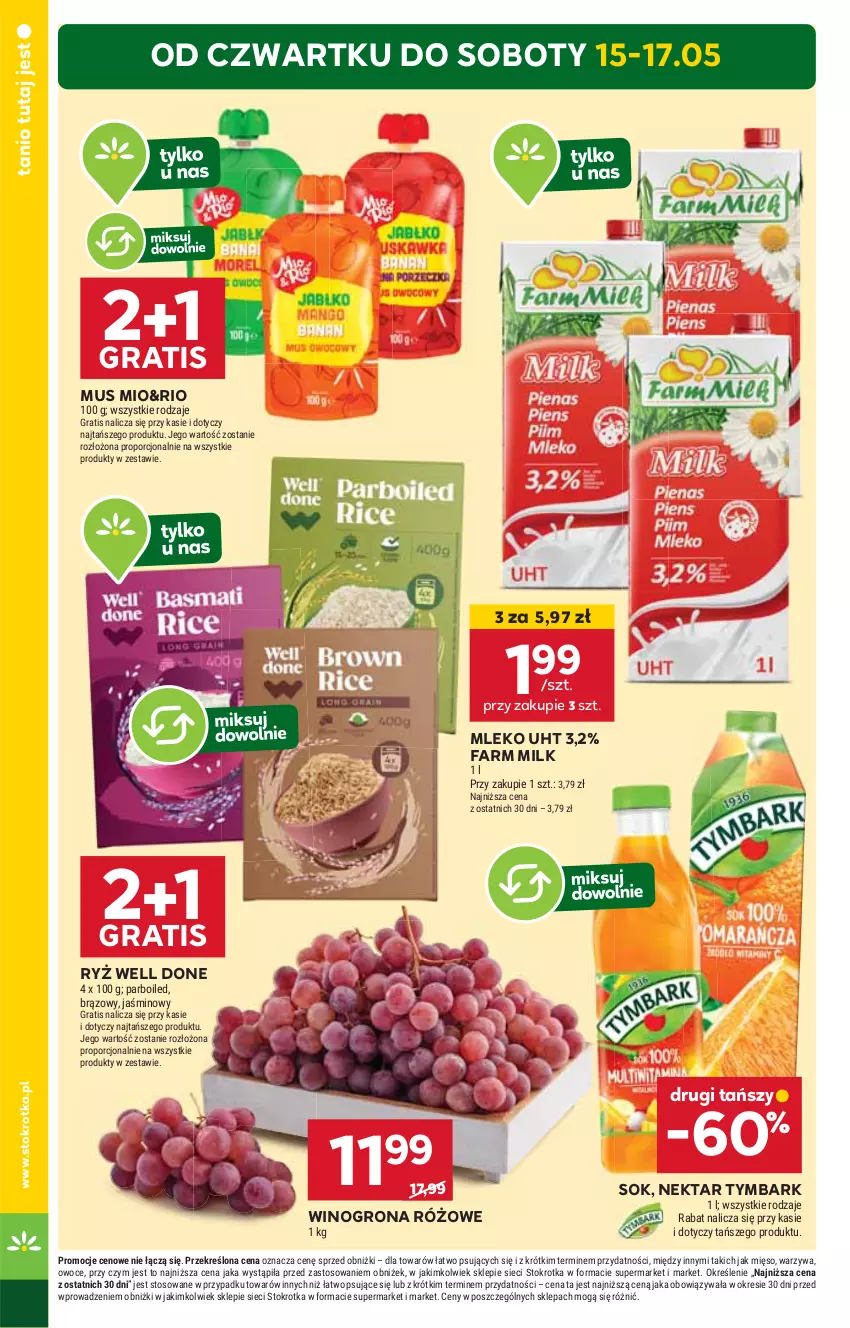 Gazetka promocyjna Stokrotka - Supermarket - ważna 15.05 do 21.05.2025 - strona 2 - produkty: Fa, Farm Milk, Gra, Mięso, Mleko, Mus, Nektar, Owoce, Por, Ryż, Sok, Tymbark, Warzywa, Wino, Winogrona